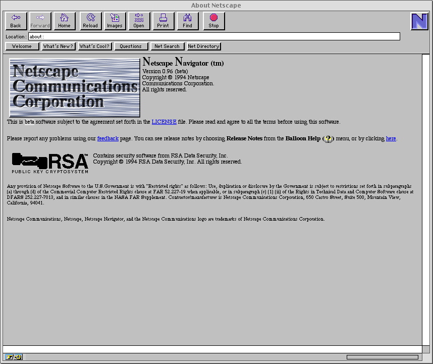 Netscape Navigator 0.96 Beta for Mac (1994)